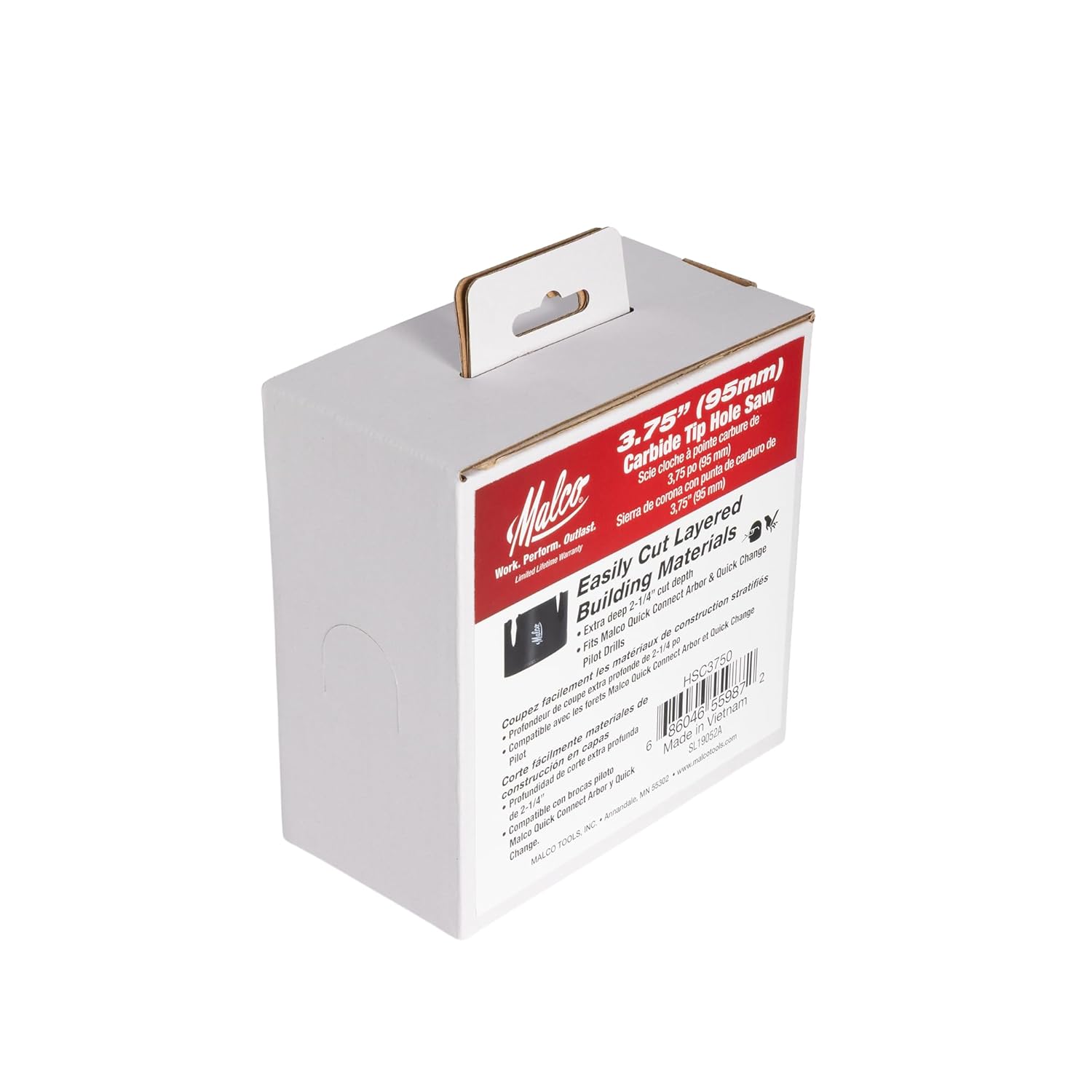 Malco HSC3750 3-3/4" (95 mm) Malco Carbide-Tipped Hole Saw for Stucco, Cement Board, Siding & Nail-Embedded Wood – Heavy-Duty Thick Wall Steel Body