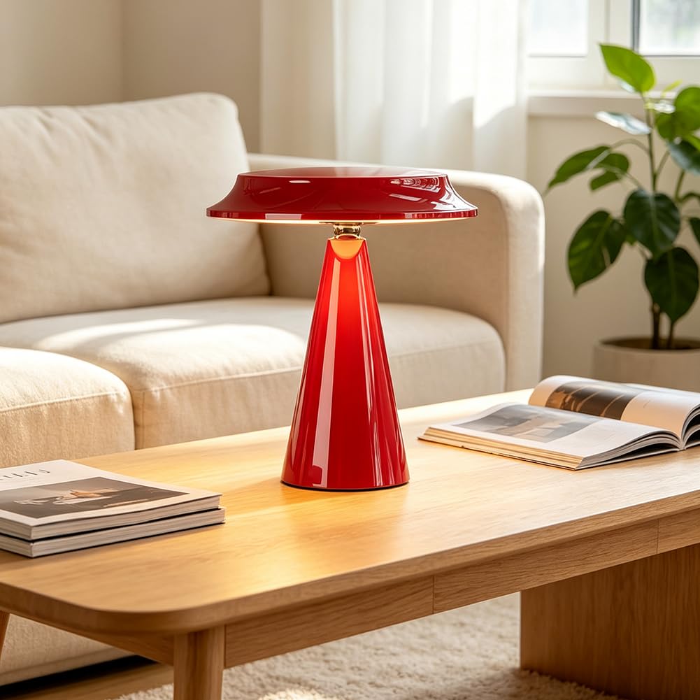 Lámpara de Mesa Hongo Iluminación LED Regulable, Sin Cables, Batería Recargable por USB, Lámpara Hongo, Magnética, Giratoria, 3 Temperaturas de Color, Funciona con Batería, Luz de Noche