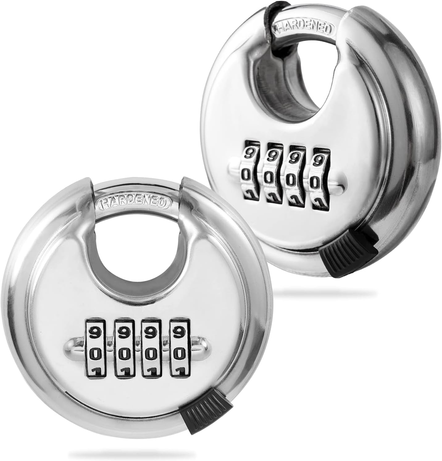 Rohuis Round Combination Lock, Uncuttable Combination Disc Padlock, 3/8 Inch Shackle Outdoor Combo Lock Discus Pad Lock for Storage Unit, Garages, Fences (2 Pack) Silver 2pcs