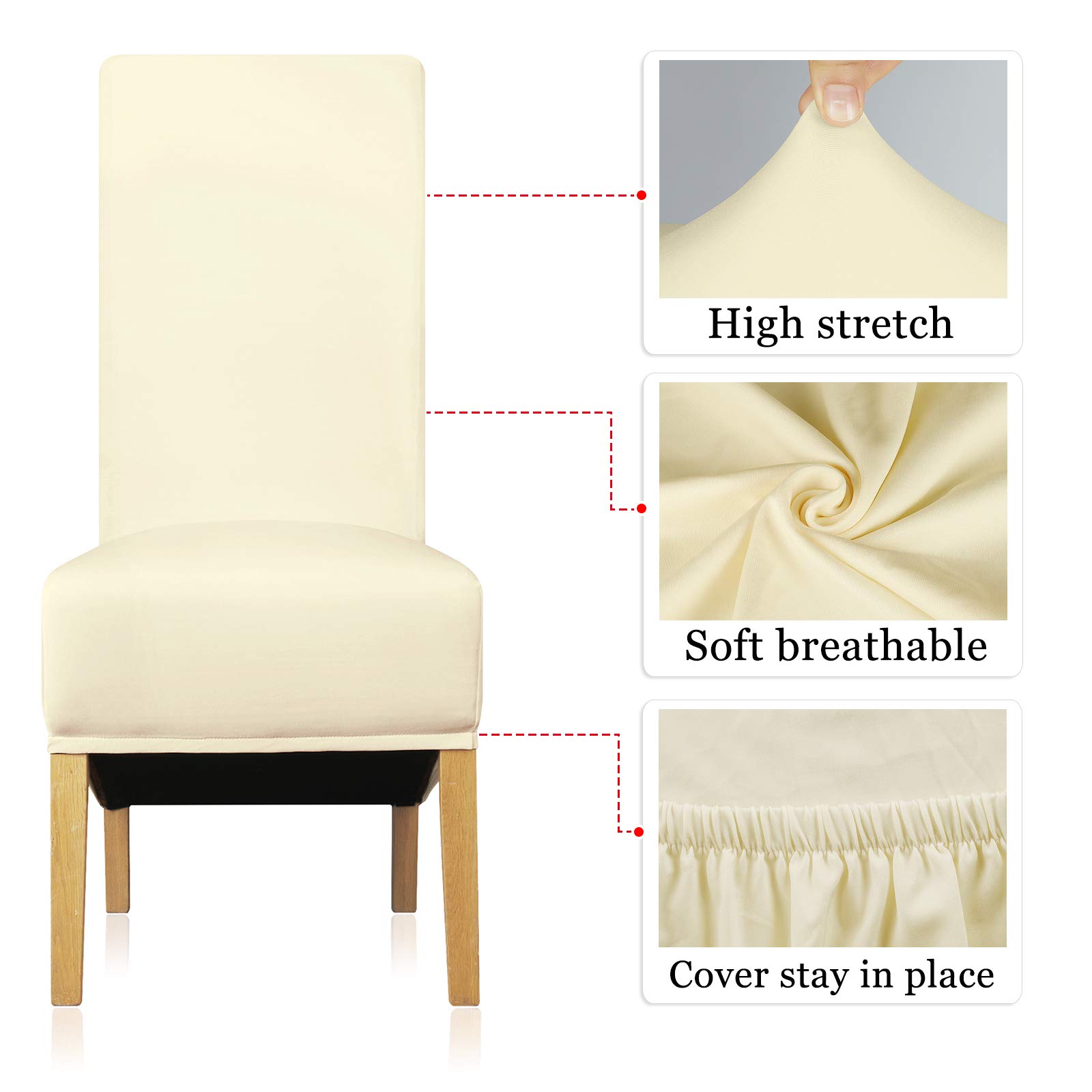 Funda de silla de espalda alta de tamaño XL, elástica, para comedor, boda, fiesta, banquete, decoración del hogar, crema, 6 piezas