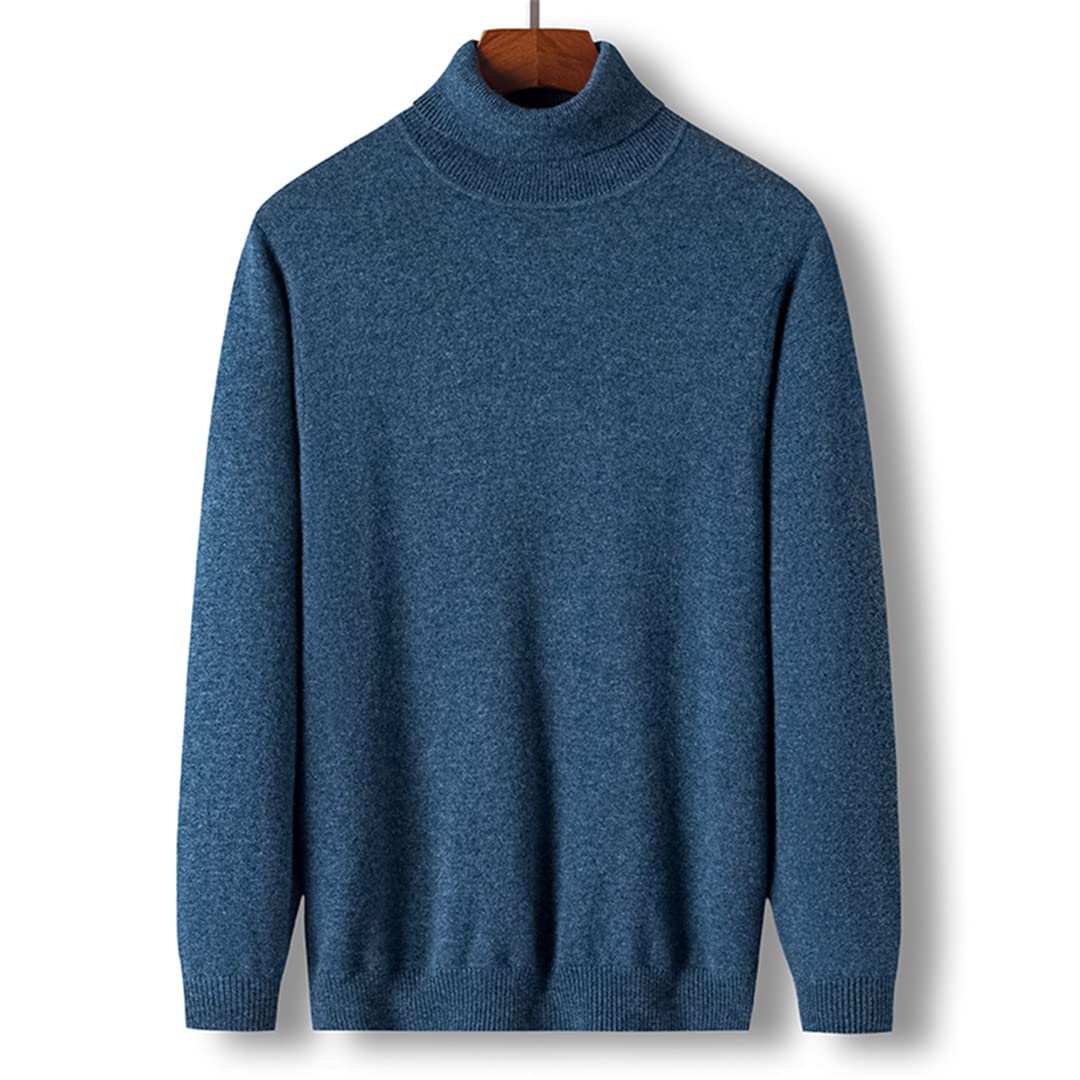 Suéter de cuello alto de invierno de los hombres de lana de cachemira gruesa cálida jersey de los hombres ropa de punto suave, azul, M