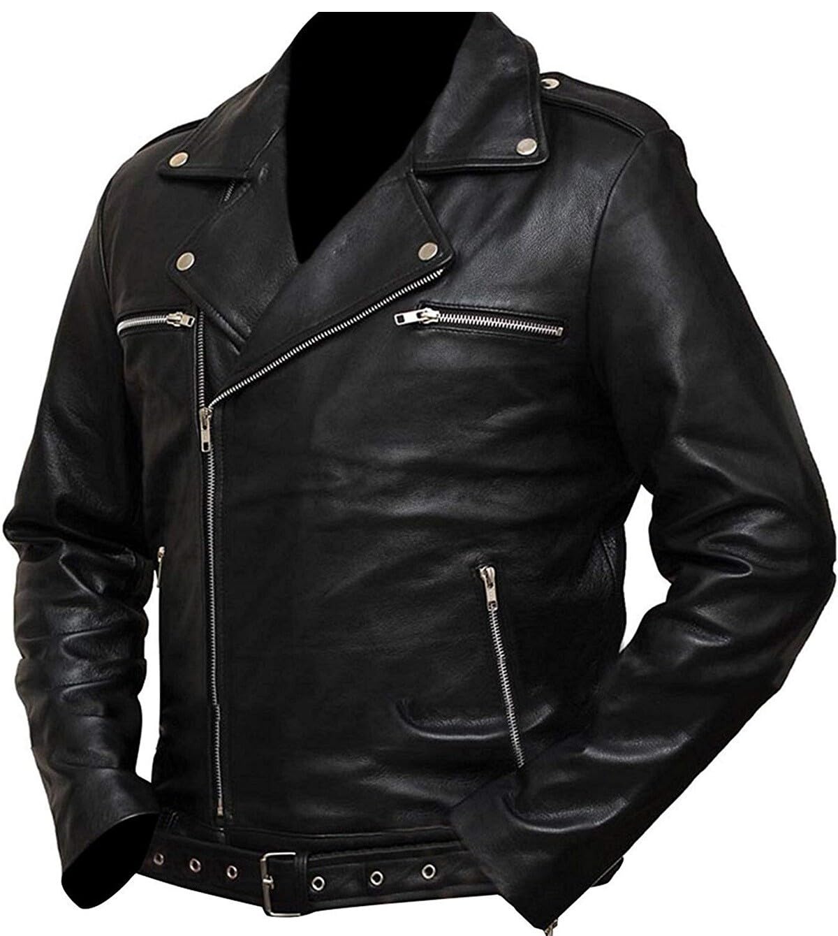 The Walking Dead Negan Veste de moto en cuir véritable Noir
