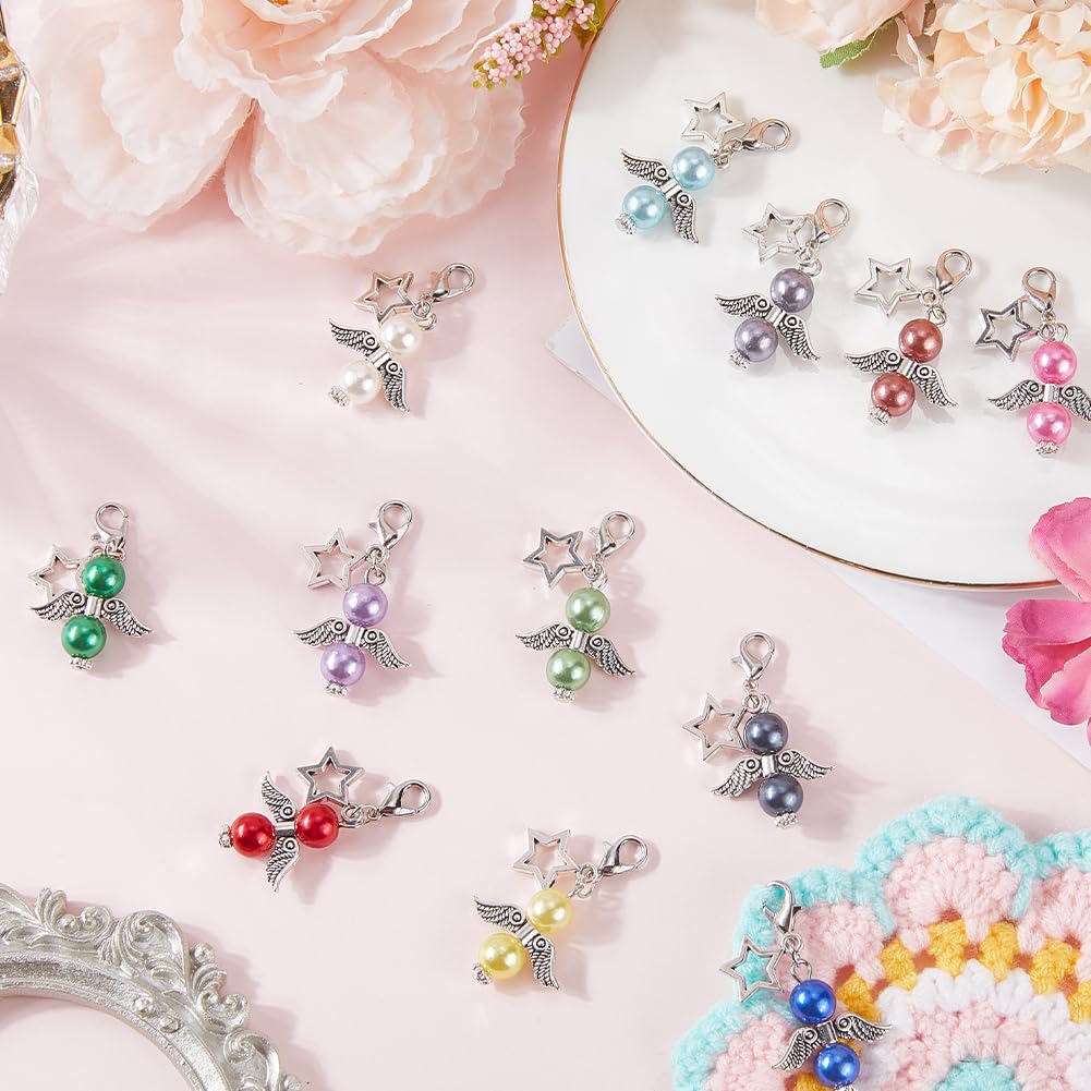 SUNNYCLUE 1 Box 24pcs 12 Colors Knit Marker Charms Crochet Knit Stitch Markers Glasses Angel Fairy Silver Wing Star Stitching Charm with Lobster Clasp for Women Weave Sewing Locking Crafts Accessories - Image 3