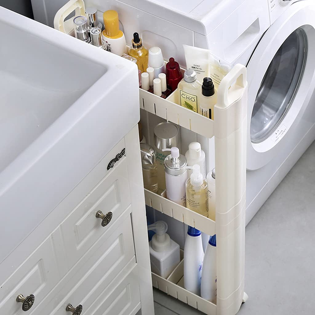 Carrello di Stoccaggio 3-Livello, 10cm Carrello Portaoggetti Scaffale con Ruote, Carrellino Salvaspazio per Cucina Bagno Lavanderia Sedili Stretti, Bianco (Size : 3 Layers - Heighten)