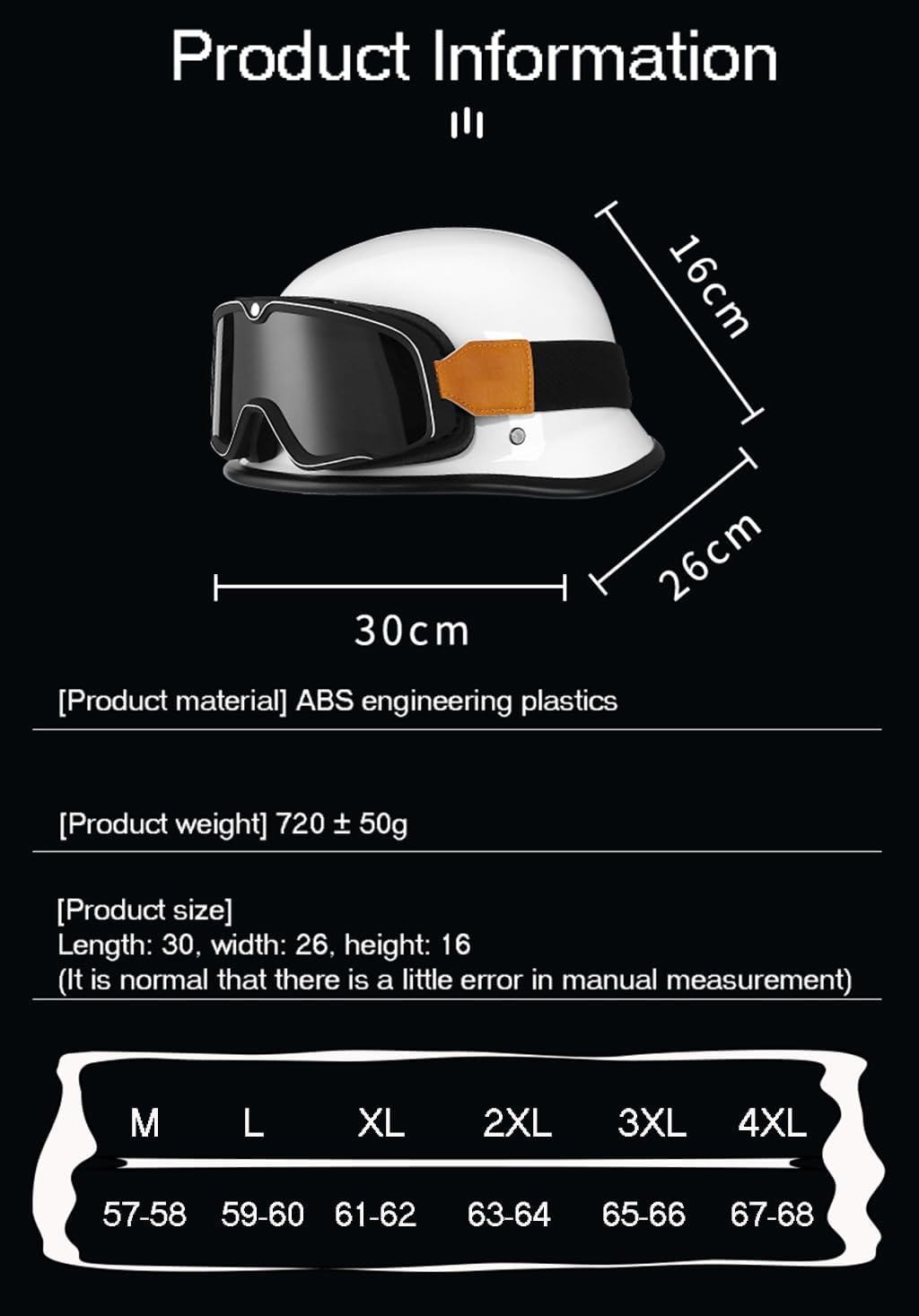 Motorcycle Retro German Style Helmet, Half Shell Skull Cap Fashion Men Women Open Face Helmets, DOT Approved Low Profile Four Seasons Cruiser Scooter Chopper Moped ATV Half Helmet