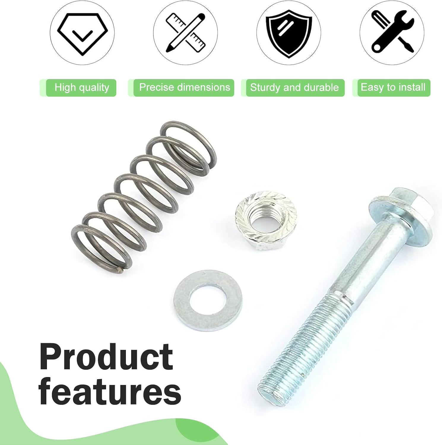 2 PCS Car Exhaust Manifold Bolts, M10 x 1.25 Exhaust Flange Bolt with Spring Washer, Vibration-reducing Carbon Steel Muffler Nut, Manifold Accessory for Cars Trucks SUVs (Silver)