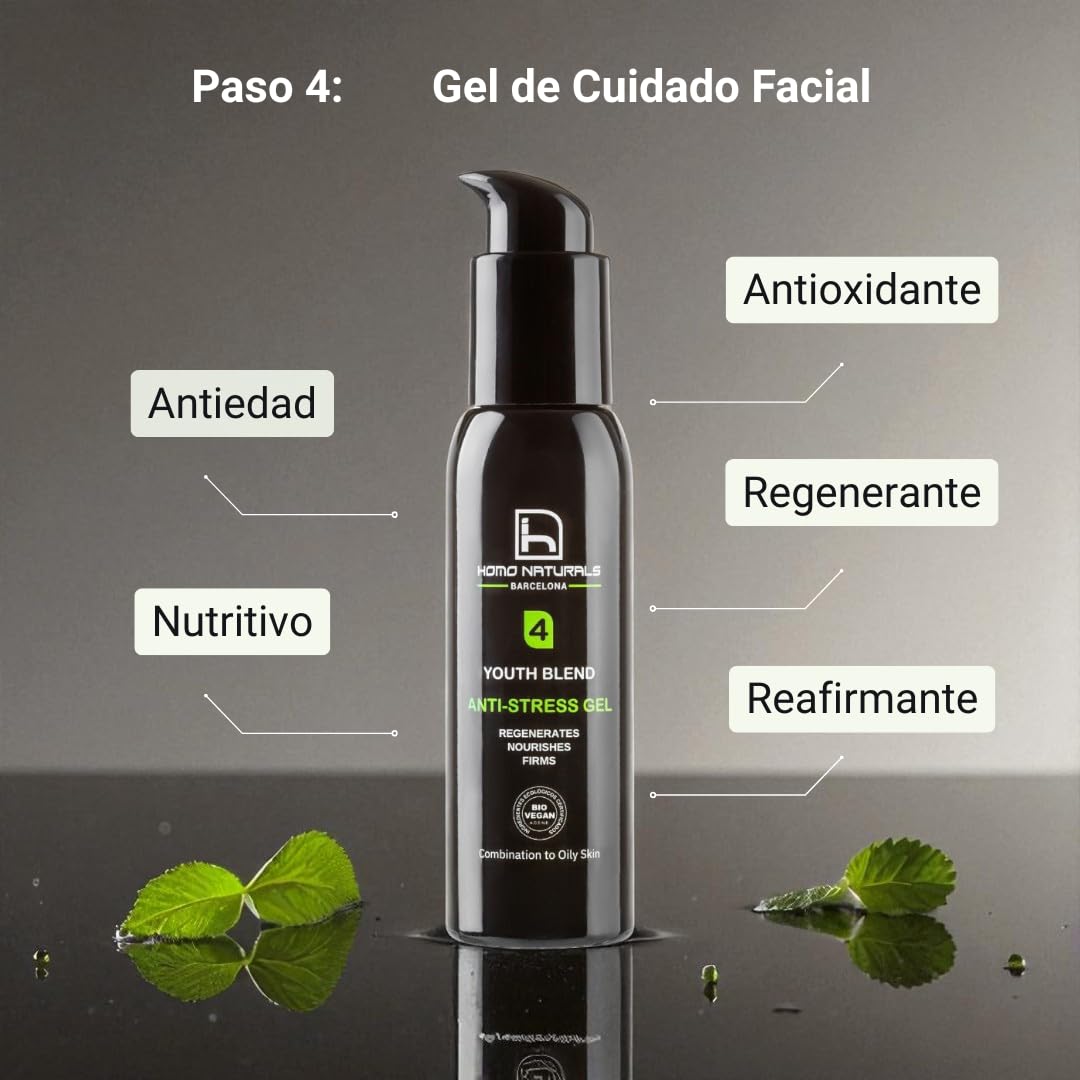 Homo Naturals Gesichtspflege-Set 4 Schritte – Geschenkbox für Männer – Gesichtspflege-Set für Männer – Männerkosmetik – Geschenke für Männer – 100% natürliche & BIO-Gesichtsbehandlung