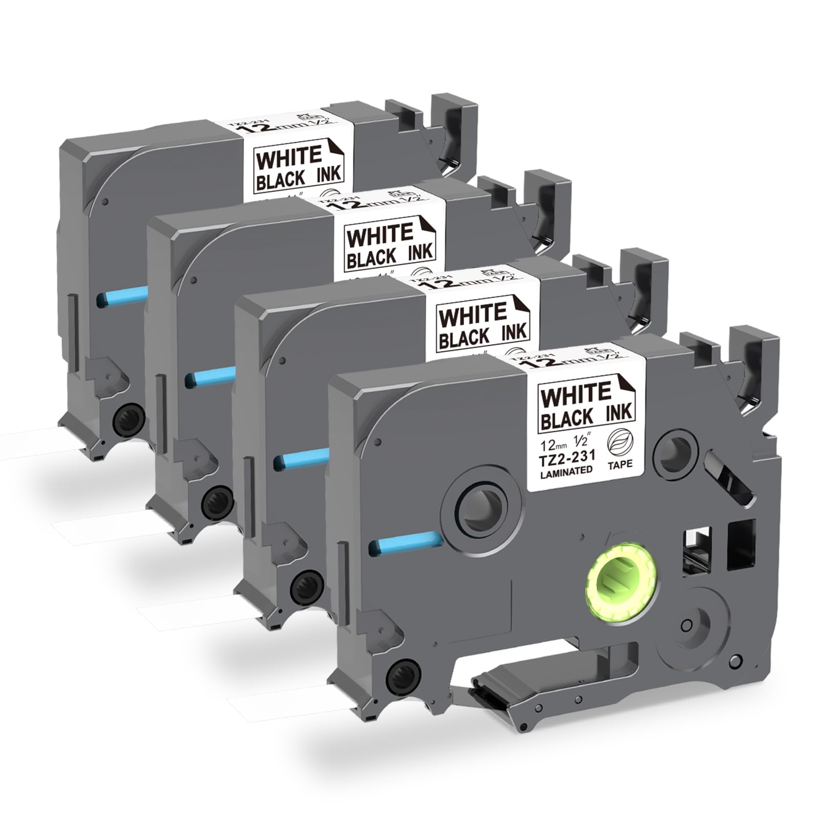 4 x TZ2-231 Compatible with Brother P-touch Label Tape for Tze-231 Tz Tape 12 mm 0.47 White Label Tape for Brother PT-H100LB PT-H107B PT-D600VP PT-D210