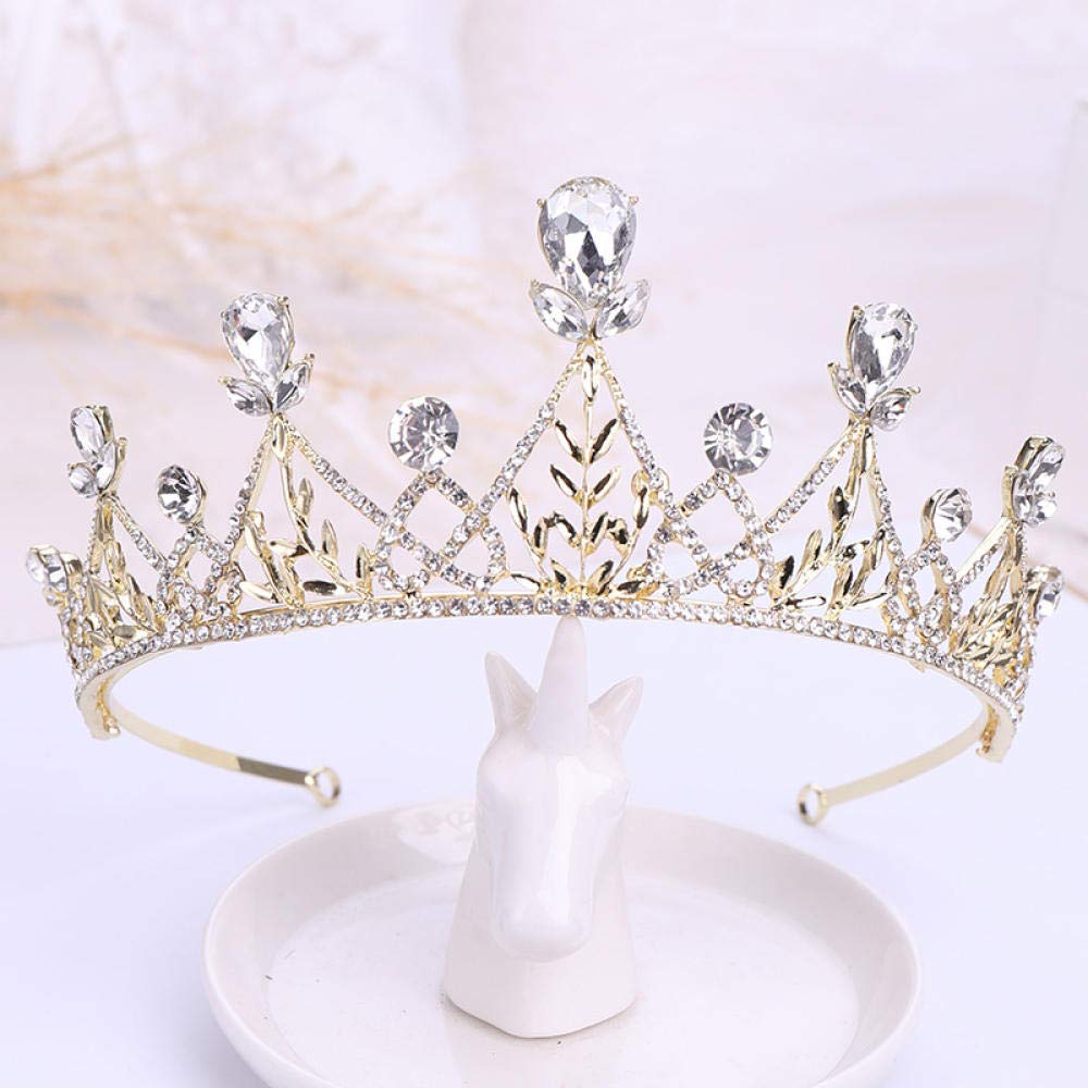 Tiara stop strassu, dla panny młodej, ze stopu strasu, złoty kolor, duża kropla dla kobiet, prosta modna ozdoba do włosów, na wesele, na imprezę w stylu retro