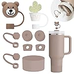 Stanley Cup Accessories Set Including 6 Pcs Silicone Spill Proof Stopper, 2 Pcs Straw Cover Cap for 9-10 mm Straws, 1 Pcs Silicone Boot for Stanley Cup 40oz & 30oz Tumbler (Almond Rose)