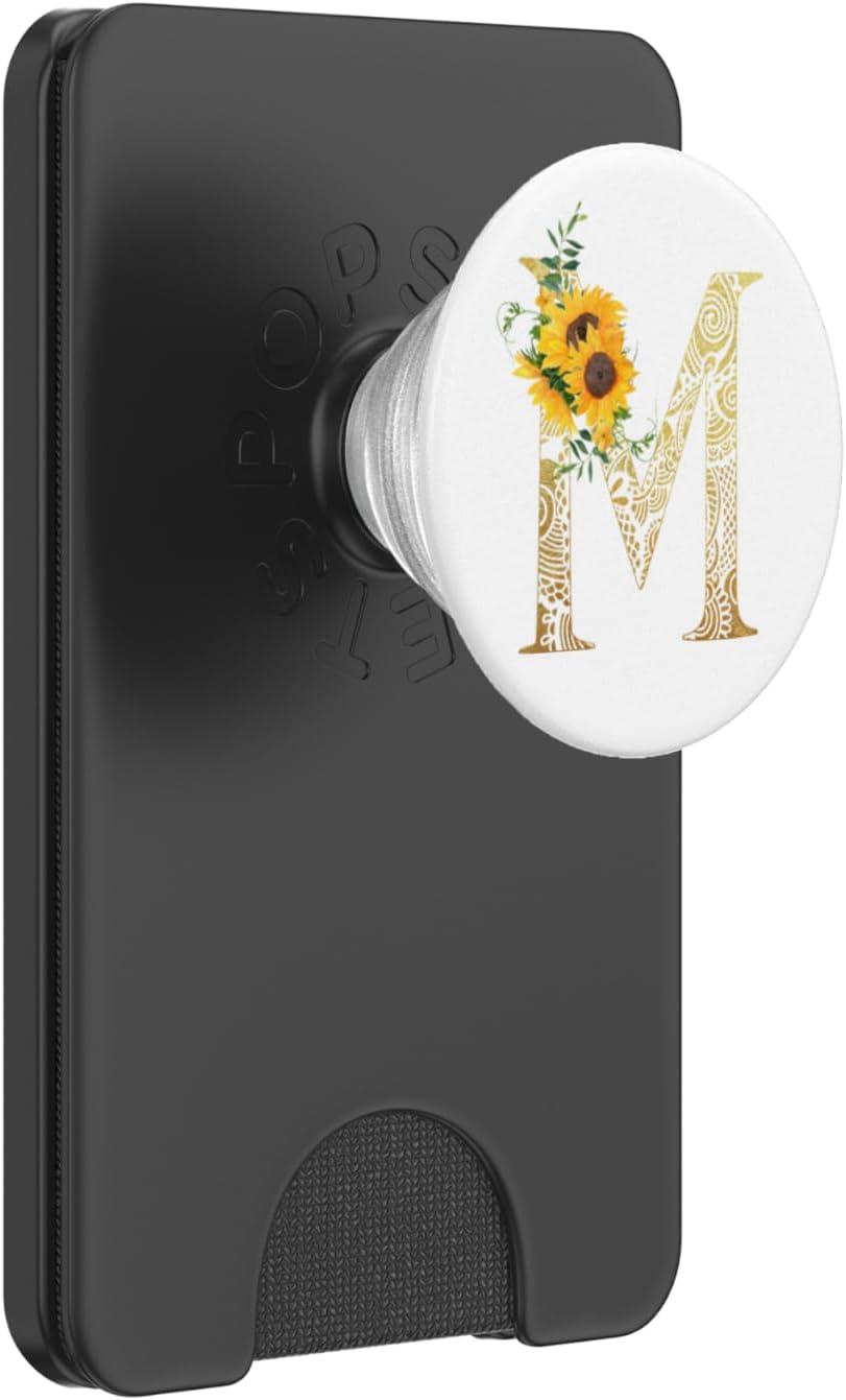Sunflower White Letter M - Phone Stand Grip PopSockets PopGrip: Swappable Grip for Phones & Tablets PopSockets PopGrip for MagSafe