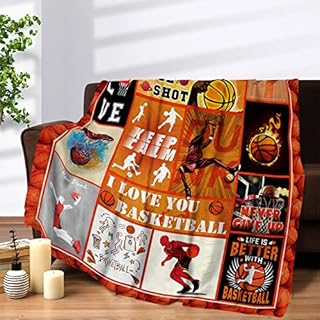 Basketball Throw Blanket for Boys Girls, 130 x 150 cm Super Soft Cozy Basketball Flannel Fleece Blanket for Kids Teens Gift, Fluffy Warm Sports 3D Basketball Fluffy Blankets for Couch Bed Sofa Decor