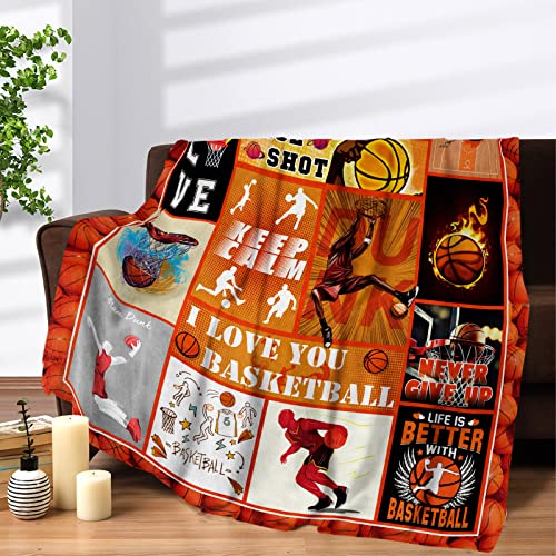 Basketball Kuscheldecke für Männer Junge, Weich Warm Orange Basketball Sport Flauschig Fleecedecke 140 X 178cm, Flauschige Wohndecke Überwurfdecke für Mädchen Teenager Geschenk Couch Sofa Bett Deko