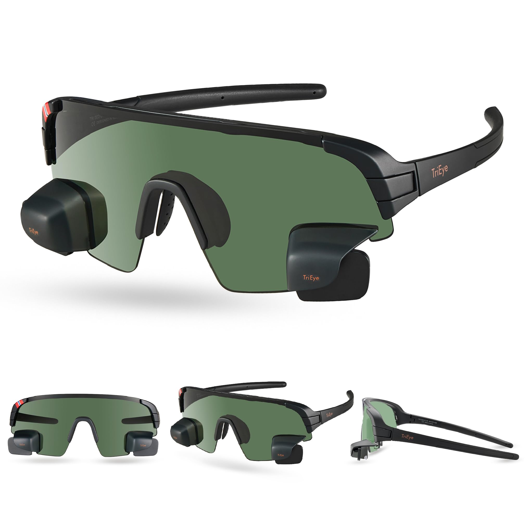 TriEye View Sport Gafas de sol polarizadas hombre mujer – Gafas de ciclismo con espejo retrovisor integrado, montura ligera TR90, protección UV400