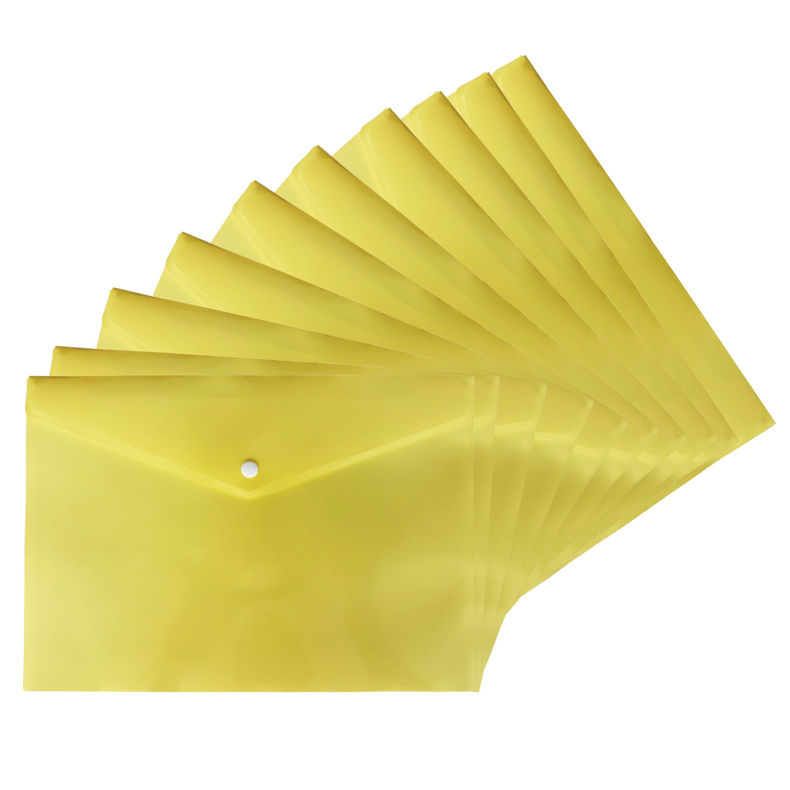 Eason BROS A4 Plastic Popper Wallet, Bright Yellow Document File Folder, Waterproof Polypropylene Envelope with Secure Press Stud Closure for Office, School, Home Filing & Storage (25)