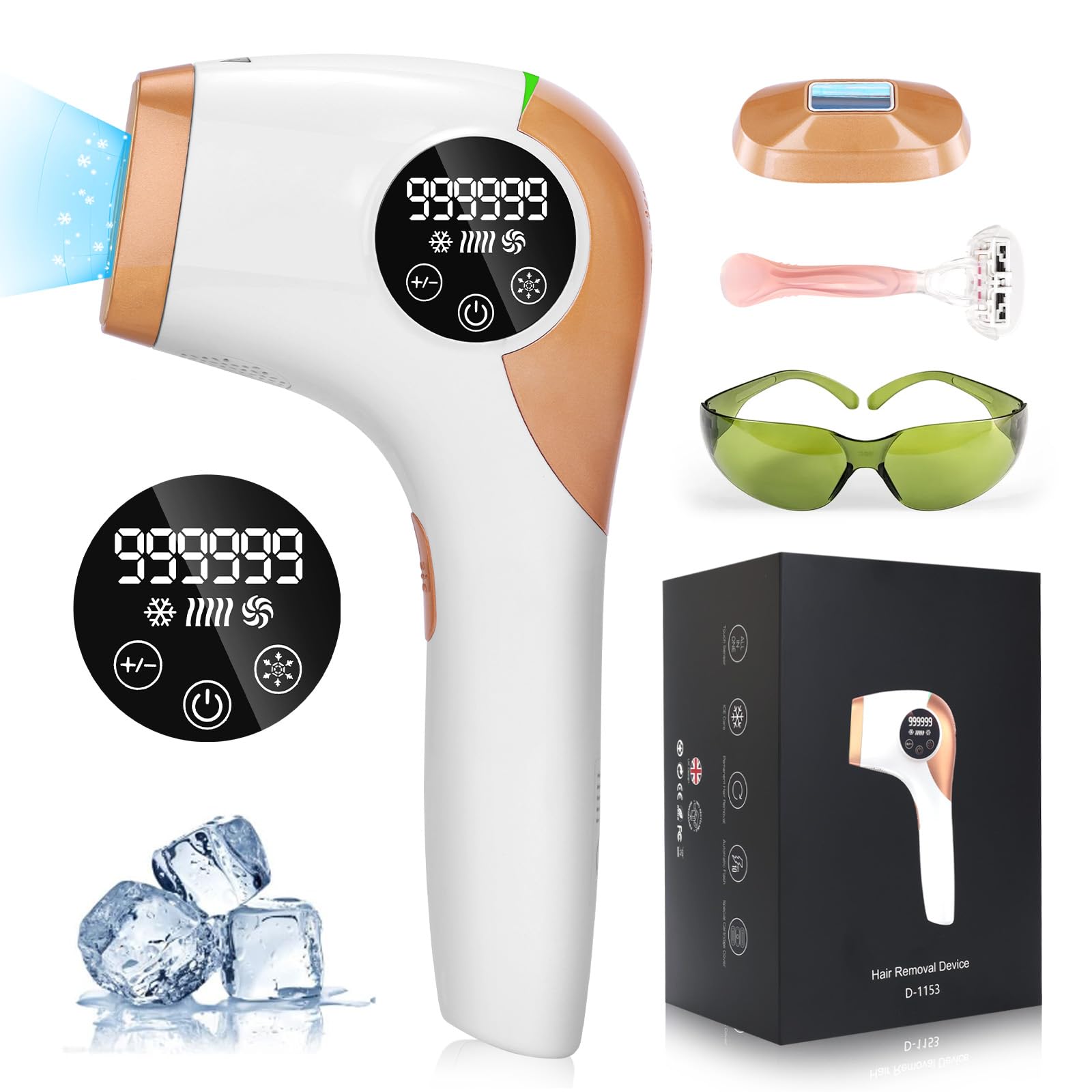 Yofuly Depiladora de Luz Pulsada IPL, con Función de Enfriamiento, 999,900 Flashes Depilación Dispositivo Profesional con 5 Niveles, para Mujeres y Hombres, Piernas, Bikini, Axilas, Cara, Cuerpo