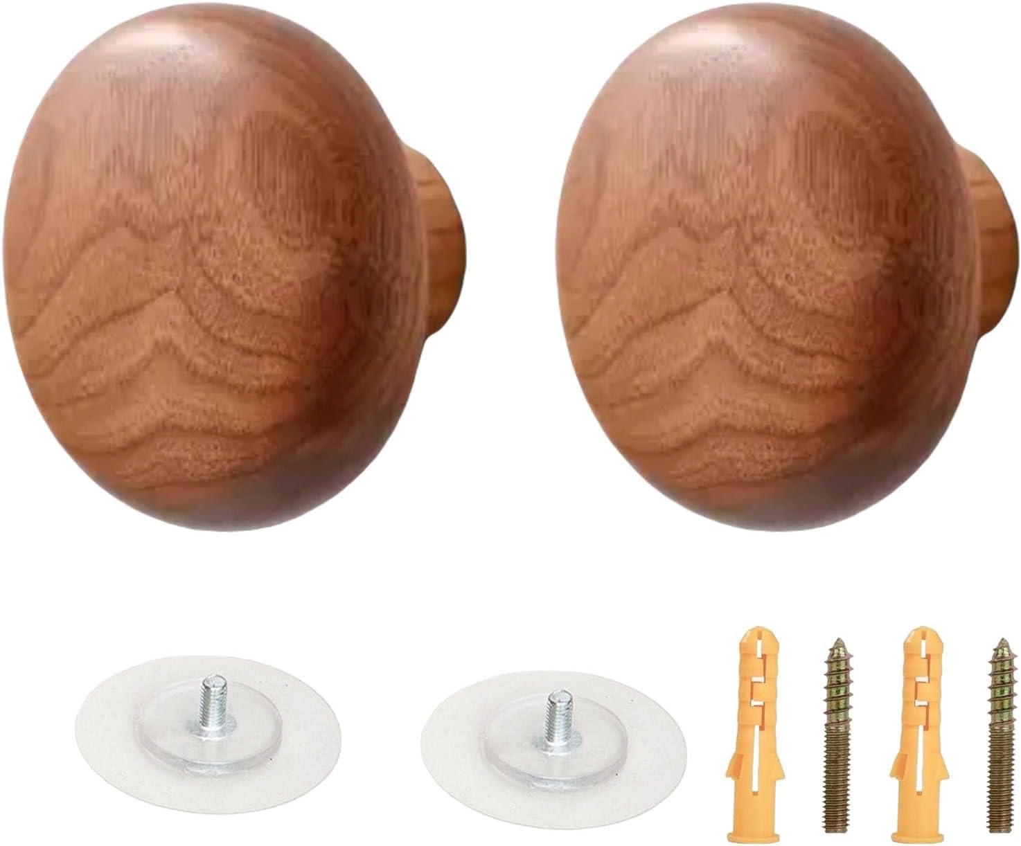 MOPAHCVT Clothing Racks Coat Hooks, 2-Piece Set, Solid Wood, Wall-Mounted, No Drilling Required(Walnut,51 * 46mm)