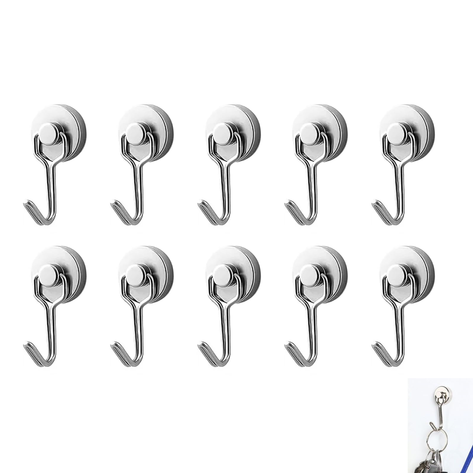 10 Pcs Magnetic Hooks, Swivel Swing Neodymium Magnet Hooks,15.43LBS/7KG Swing Magnetic Hook for Kitchen, Fridge, Office, Garage, Wall, Key, Bag, Tool Holder, No Drilling, Space-Saving (Silver)