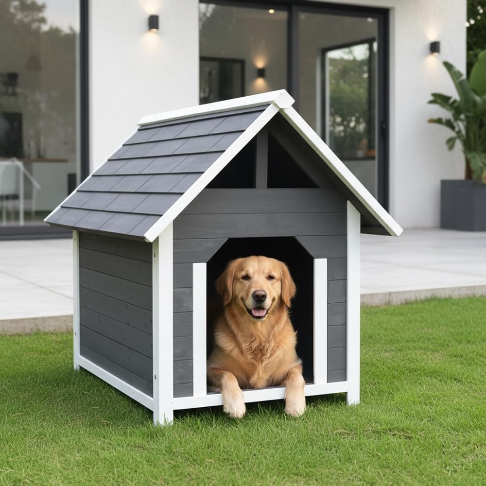 Mucola Hundehütte Hundehaus XXL wetterfest 75x115x95 cm Holz Blockhaus | für mittelgroße Hunde, Eingang 34x44 cm, 7 cm erhöhte Füße gegen Bodenkälte und Feuchtigkeit, leicht zu reinigen