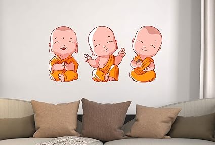 HighOnDesign Wall Sticker for Living Room, Bedroom, Hall, Kitchen Decor Cute Kids Monk Buddha PVC Vinyl Pack of 1 (75 cm x 38 cm)_des127