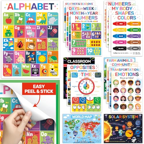 Affiches éducatives DECOWALL PS-01 : lot de 18 posters muraux amovibles pour la classe et l'éveil
