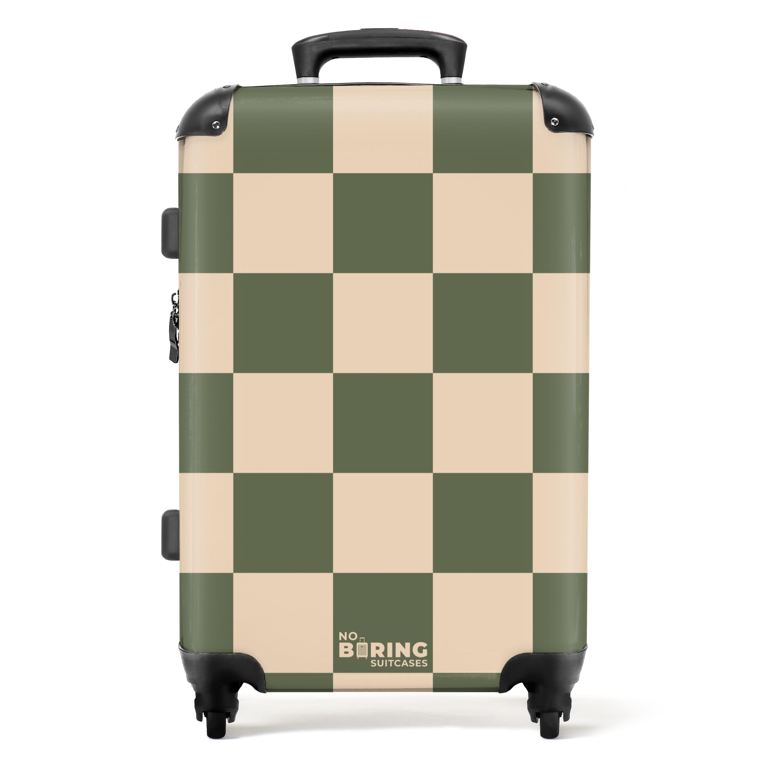 NoBoringSuitcases© Reisekoffer 67cm Reisetasche | 72L - Großer Hartschalenkoffer mit Rollen, Leichtgewicht Trolley, Koffer Groß für 20kg Gepäck mit Blöcke - Grün und Beige,