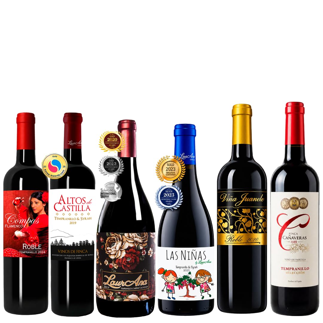 Bodegas Cañaveras Degustación Vinos Tintos - Lote de 6 botellas Vino de la Tierra de Castilla- Pack 6 x 750 ml
