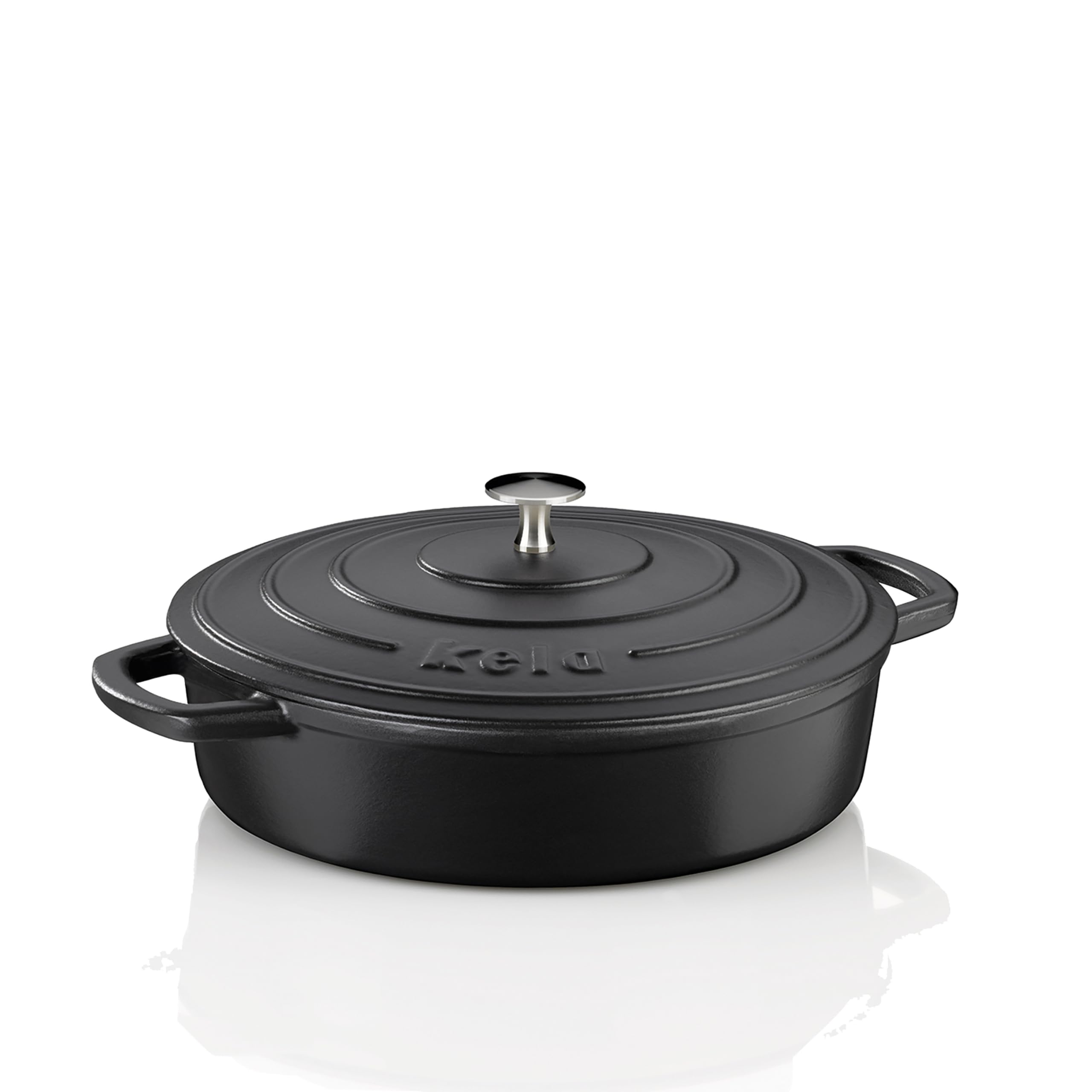 kela 12468 Casserole Dish with Lid, Cast Iron, High Heat Retention, Suitable for Induction Cookers, 3.2 L, Black, Round, Calido