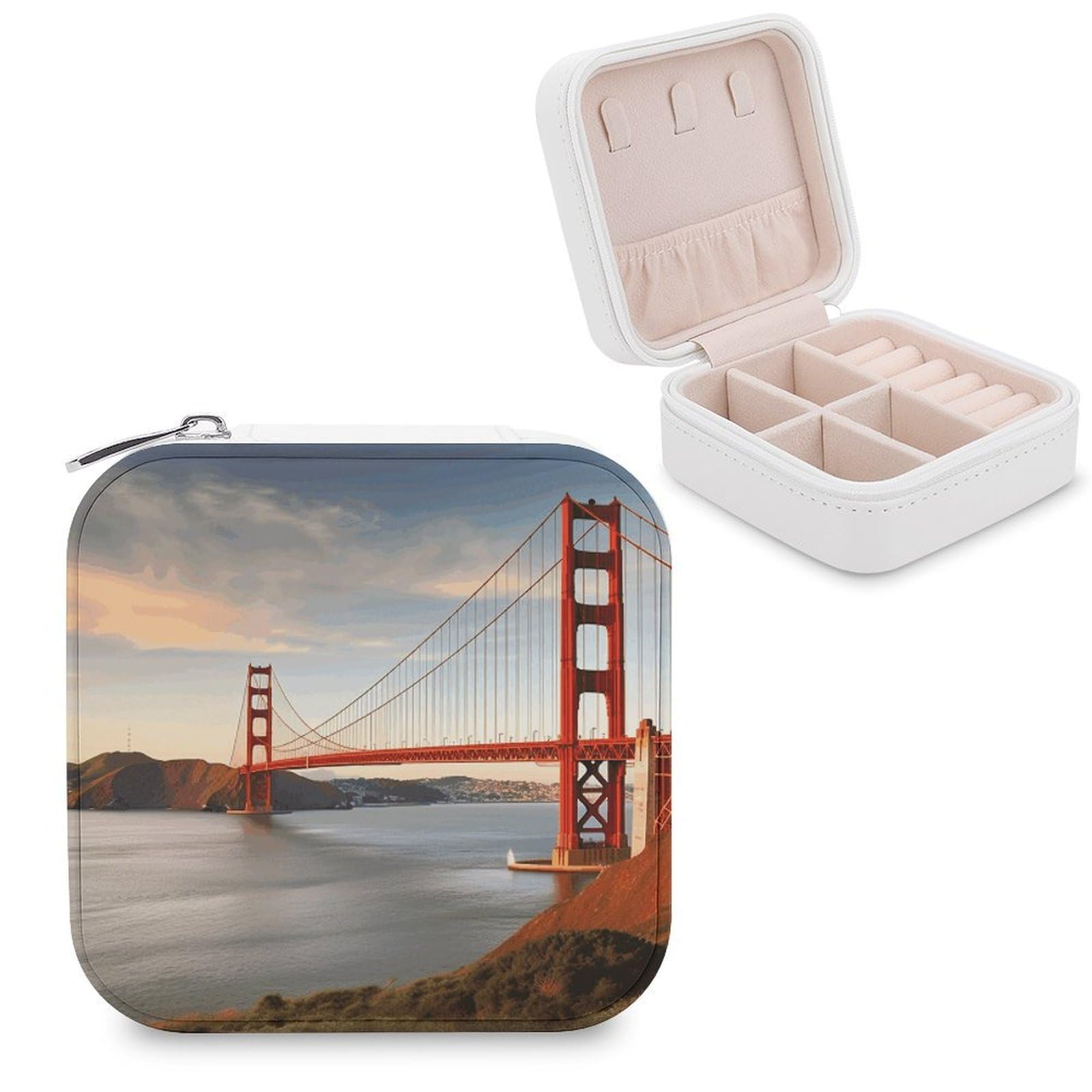 VstaDank Golden Gate Bridge Jewelry Box Exquisite Leather Jewelry Organizer Portable Trinket Organizer Fashion Travel Jewelry Case for Rings Earrings Necklaces Unique Gifts for Women