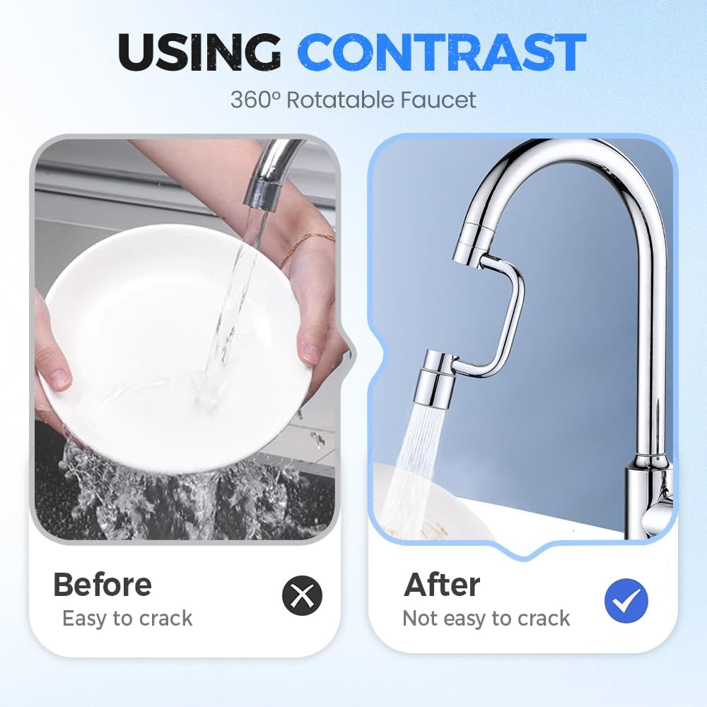 Embout Robinet Pivotant 1080°,Aérateur de Robinet économiseur D'eau, Robinet d'Extension Avec 2 Modes de Pulvérisation pour Cuisine ou Salle de Bain (3 Pcs)