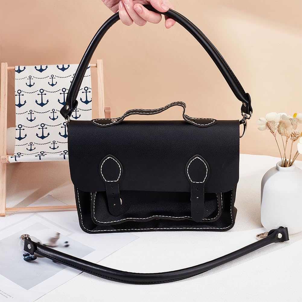 Beebeecraft 2Pcs PU Leather Bag Handles Black Purse Strap Replacement with Platinum Tone Alloy Clasps for Handbag Shoulder Straw Bag Accessories