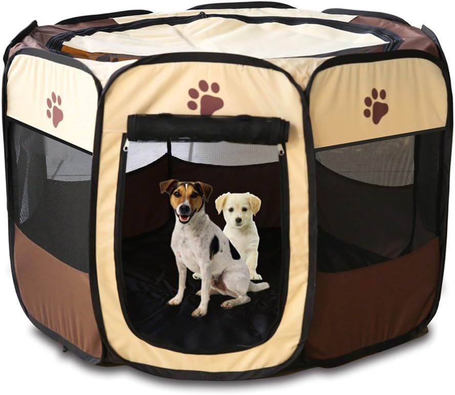 Xiaoyu Portable Pet Playpen Cage, Indoor/Outdoor Dog Crate, Suitable for Dogs/Cats/Small Animals, Beige-Pink, M