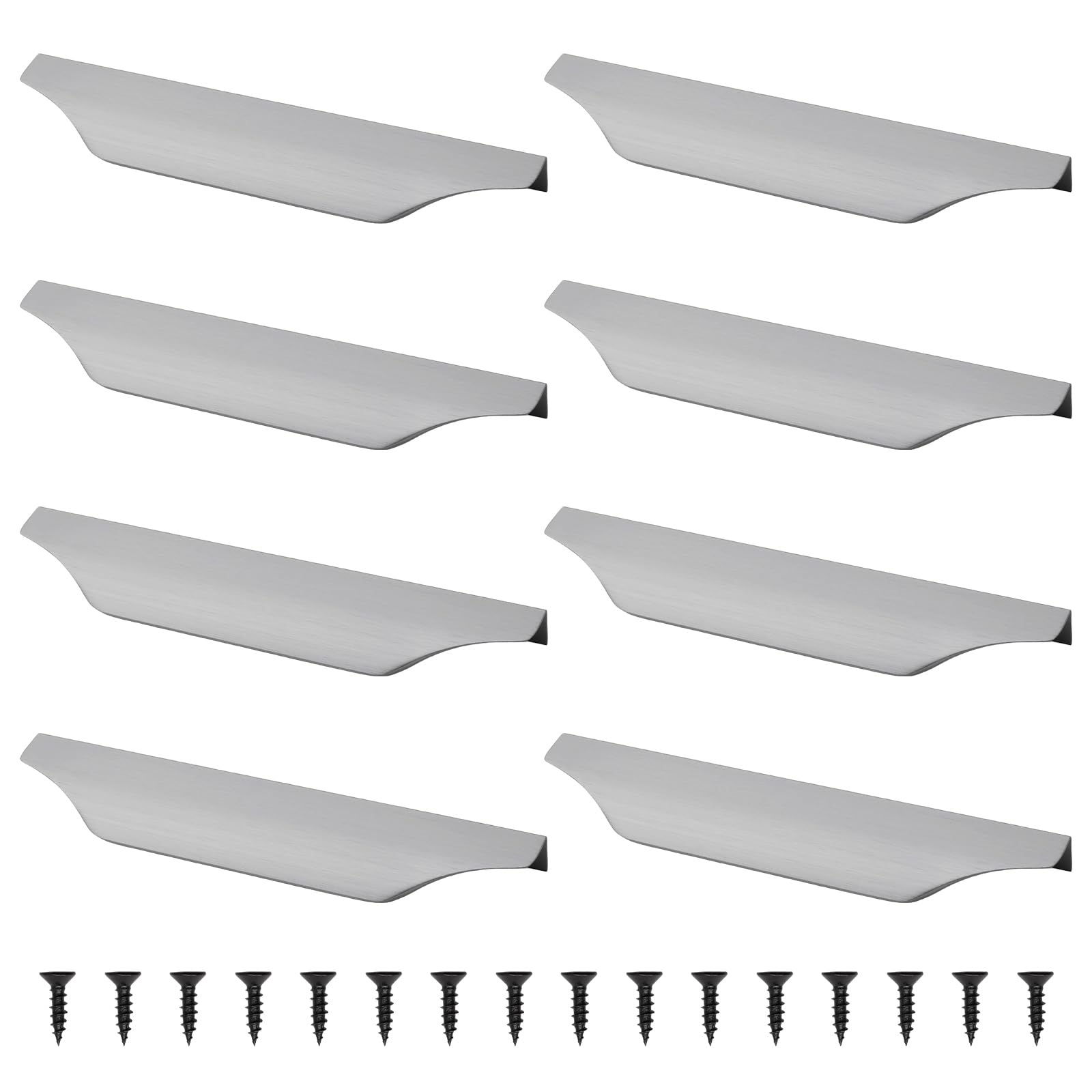 Morobor Brushed Gray Finger Edge Pull Handle, 8 Pcs Mount Finger Pulls Aluminum Alloy Concealed Handle Furniture Drawer Handles For Home Kitchen Door Drawer Cabinet With Screws (200Mm/Brushed Gray)