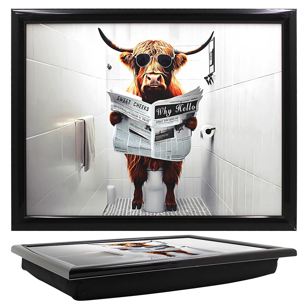 Tamersgifts Cushioned Laptrays Lap Tray TV Dinner Bean Bag Padded Cushion Gift (Cow on toilet lap tray) โ image 1
