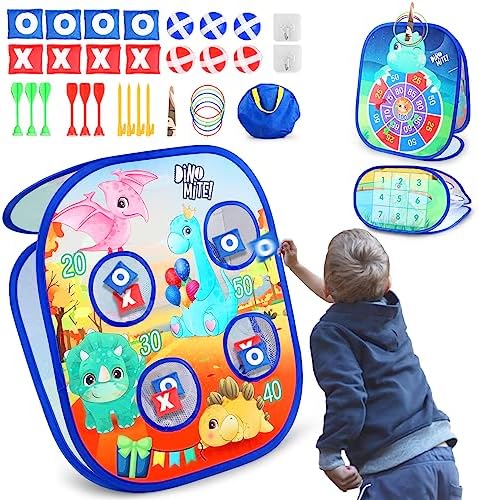 Bean Bag Toss Game for Kids: 5 in 1 Outdoor Portable Dinosaur Party Games Toys - Kids Corn Hole Game Set for Boys Girls Ages 3 4 5 6 7 8 Years Old - Ideal Gifts for Kids Birthday Christmas