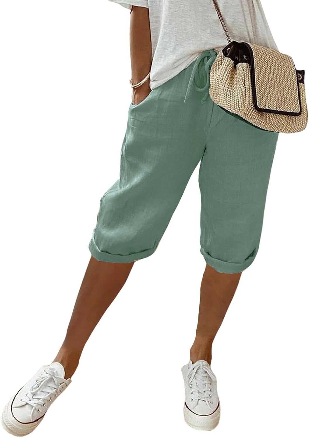 Cotton Linen Shorts for Women Baggy High Waisted Shorts with Pockets Plus Size Casual Beach Vacation Outfits