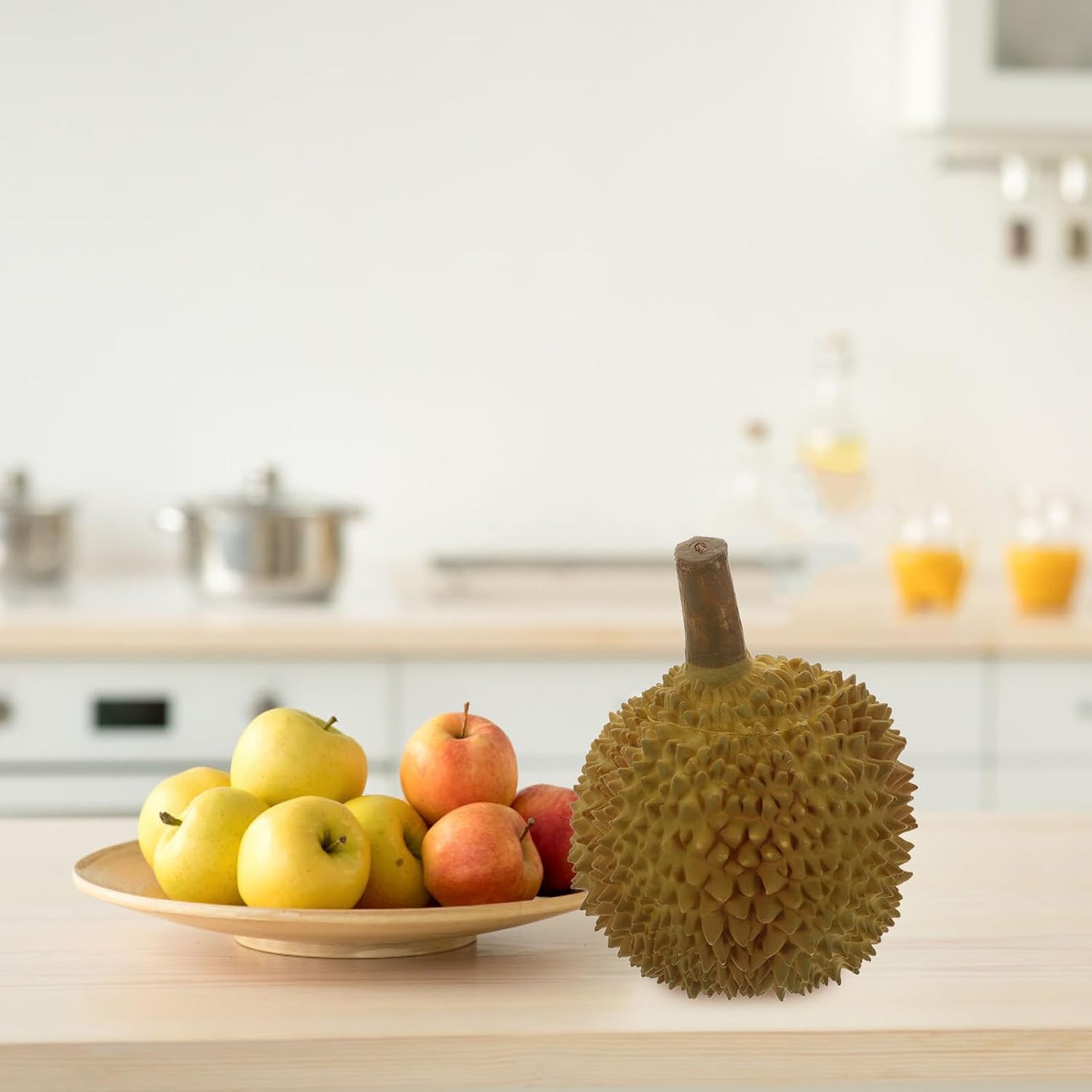 GARVALON Artificial Durian Fruit Model 25cm Green Fake Durian Display Prop Lifelike Faux Fruit Decoration for Home Party Photography