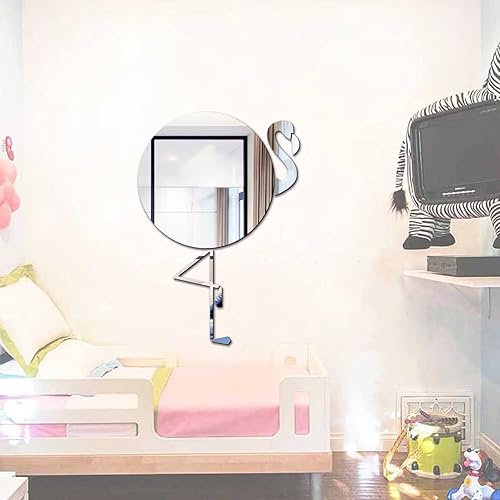 Miniatura 2 de Animal Flamingo Pared 3D Pegatinas Acrílico Espejo Pared Calcomanías Decoración Extraíble para Niños Ropa de Cama Techo Decoración de Pared - Plata