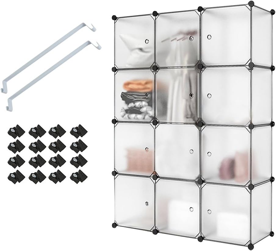 Meerveil Portable Wardrobe Closet, Storage Shelf, Modular Plastic Storage Cubes in Stable Metal, Easy Assembly for Clothes, Accessories, Toys (White, 12 Cubes)