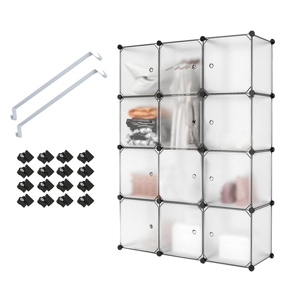 Meerveil Portable Wardrobe Closet, Storage Shelf, Modular Plastic Storage Cubes in Stable Metal, Easy Assembly for Clothes, Accessories, Toys (White, 12 Cubes)