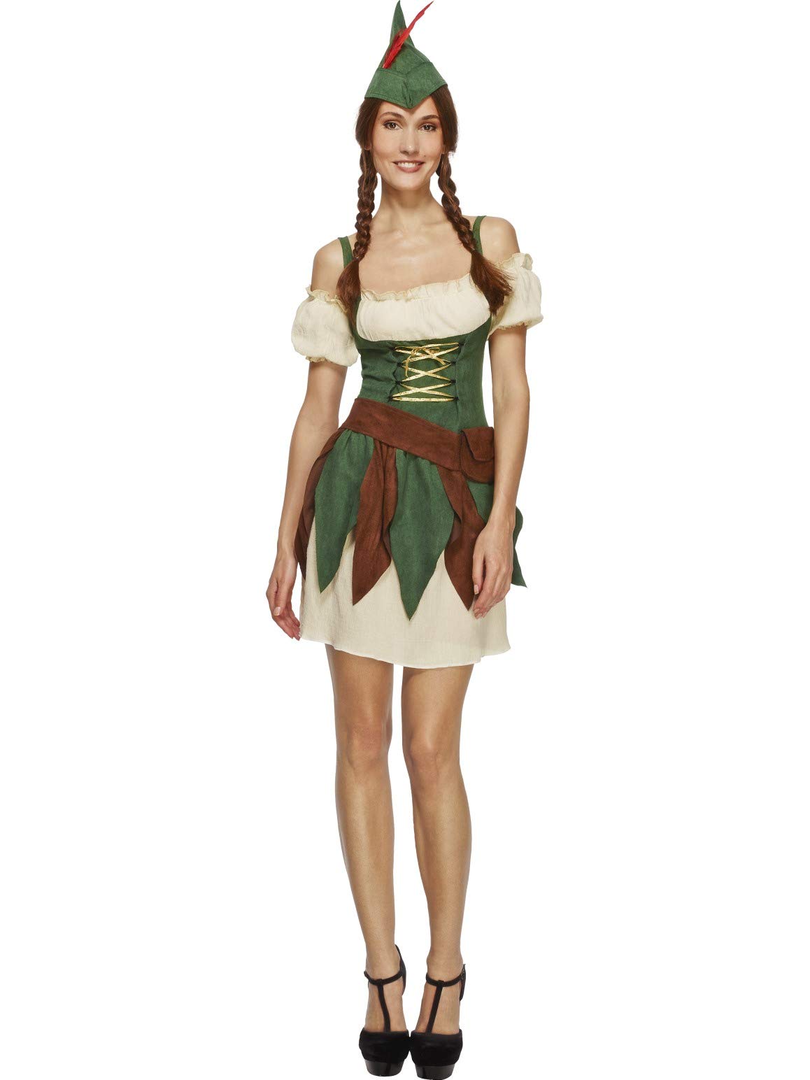 Smiffys Fever Outlaw Warrior Costume, Green with Dress, Sleeves, Hat and Belt, Fever Fancy Dress, Adult Dress Up Costumes
