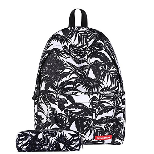 School Bags And Pencil Case Sets Students with laptop Compartment Backpack for Teens Women Teenage Girls Boys Casual Book Sports Shoulder Rucksack Knapsack Daypack (Black Leaf)
