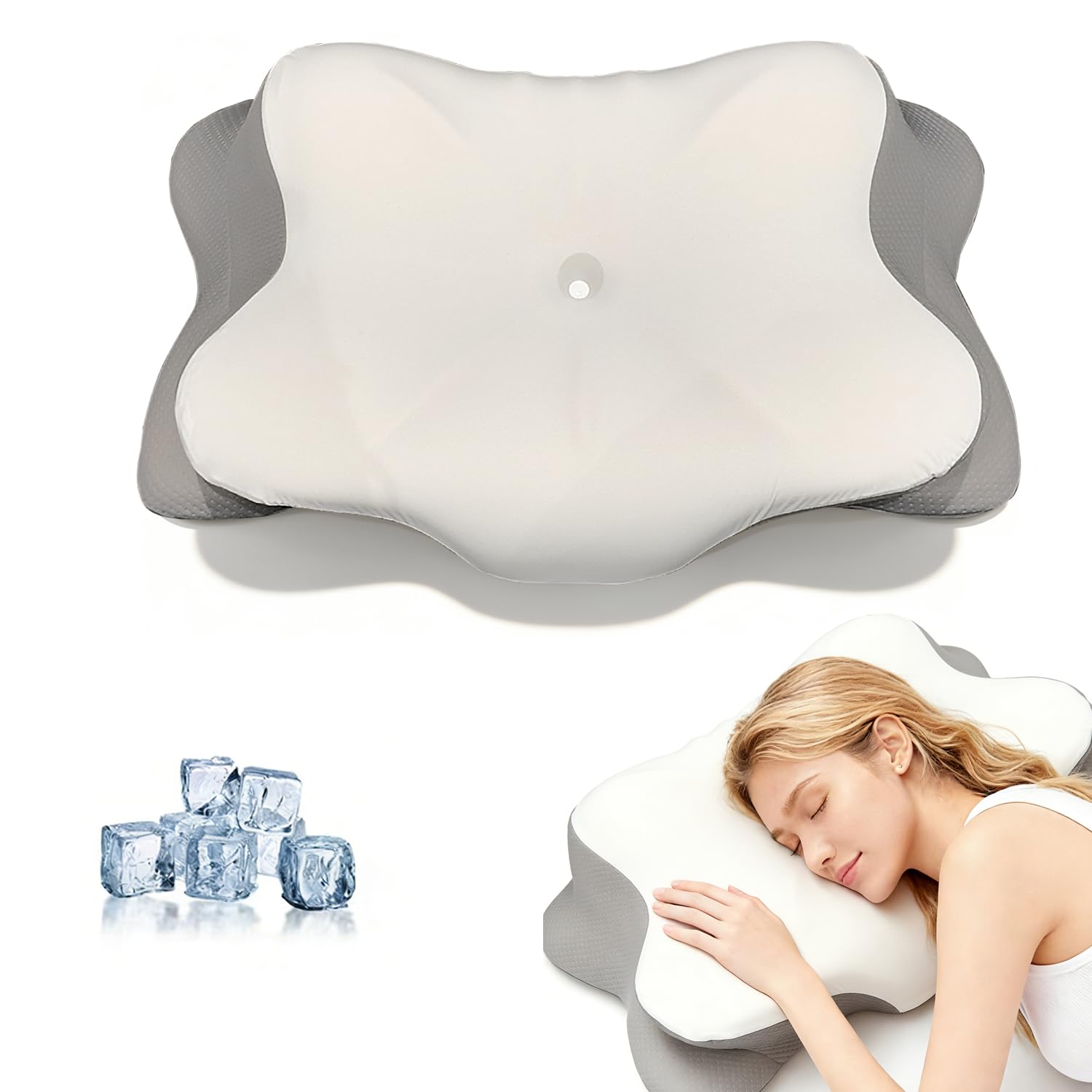 Puntogen Cervical Neck Pillow for Pain Relief, Cooling Memory Foam Pillows for Back and Stomach Sleepers, Ergonomic Neck Support Pillow for Side Sleeping, White