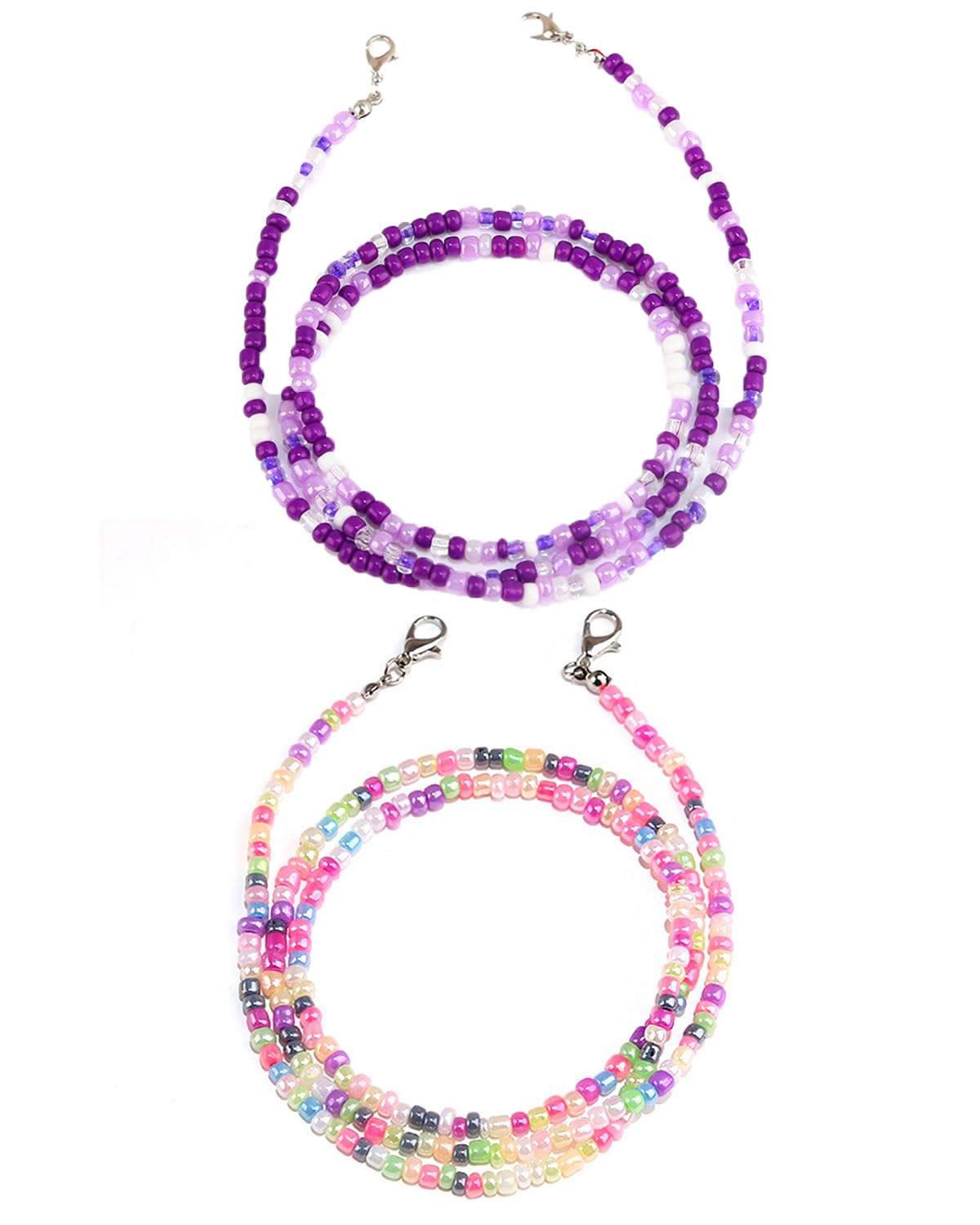 2 PCS Spectacle Chain for Women, Stylish and Functional Eyeglass Holder, Pink and Purple Beaded Design, Perfect for Sports, Social Events and Daily Use