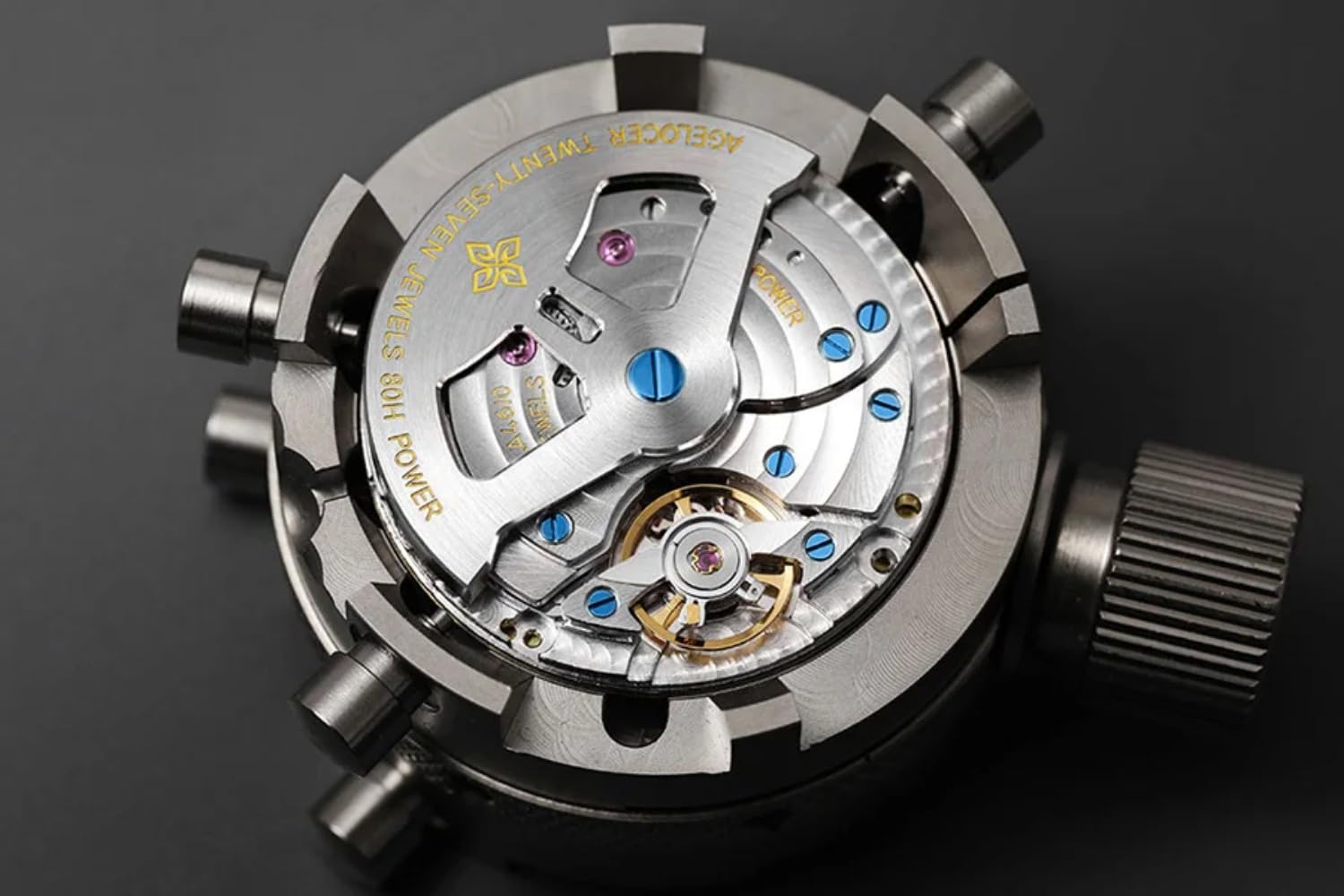 agelocer Herren Automatikuhr mit Mondphase, Mechanische Armbanduhr mit 80 Stunden Gangreserve, Skelett-Zifferblatt aus blauem Aventurin, 316L Edelstahl, Saphirglas, Lederarmband, 40 mm