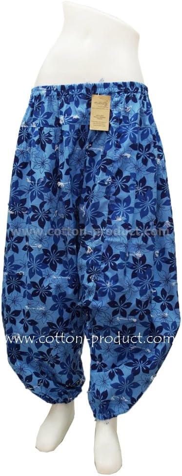 Sky Blue Yoga Massage Elastic Fisherman Trousers Harem Pants Flowers Thai Style