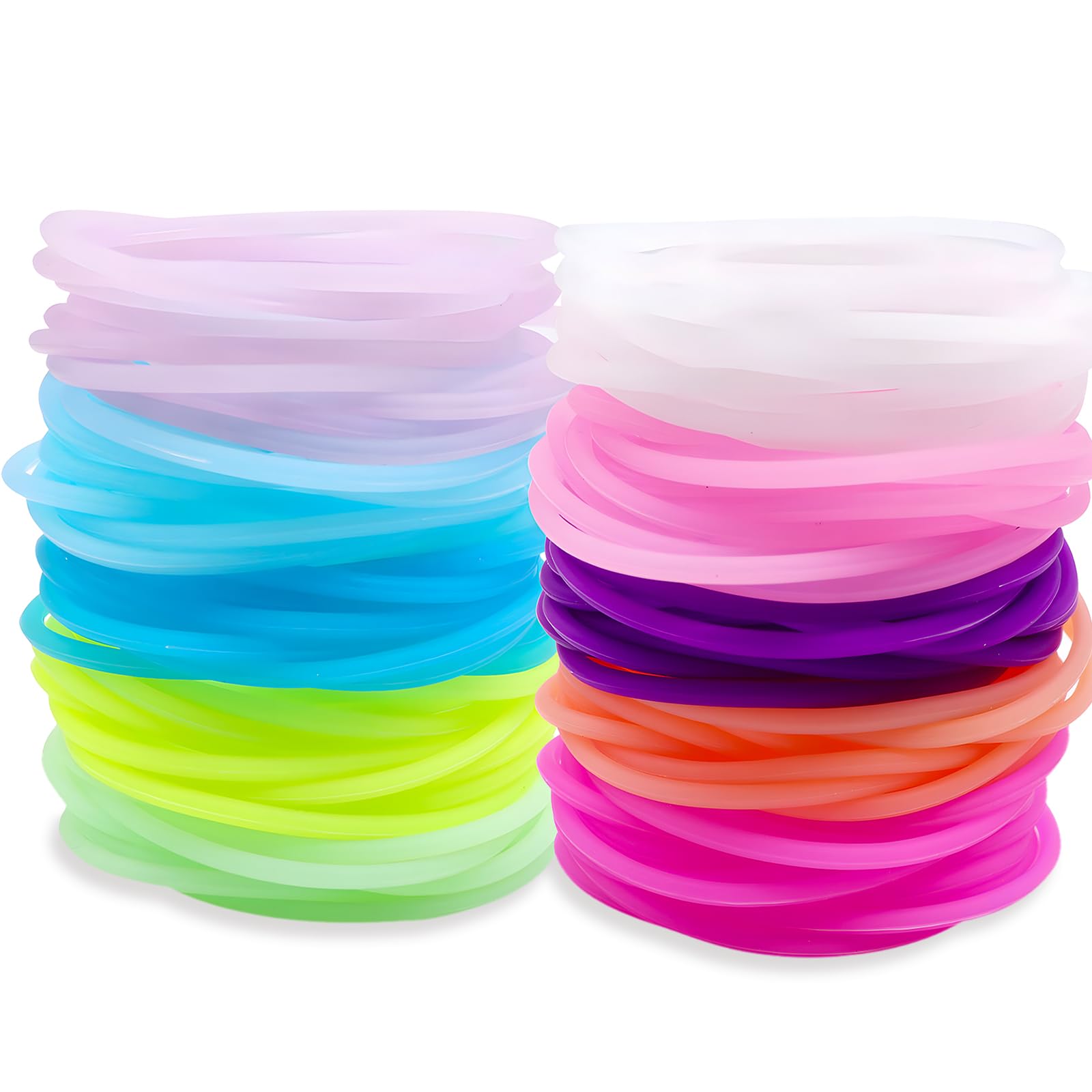FindFunFine Multicolor Silicone Jelly Bracelets 120 Pieces Rainbow Stretchable 80S Bracelets Bands Hair Ties For Party Favors,Goodie Gifts Bags, Adults, Women,Party Supplies (10 Colors)