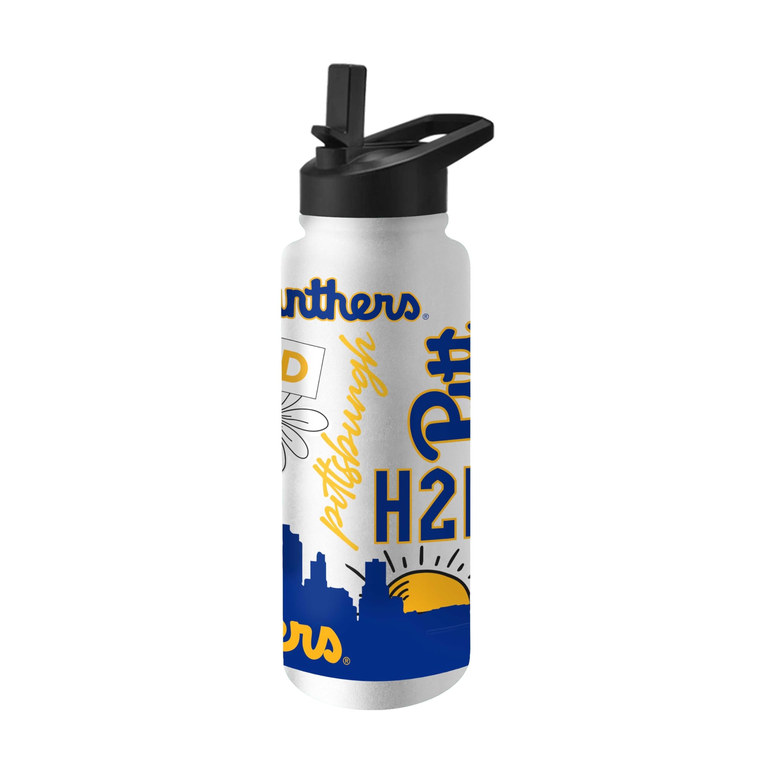 Logo Brands NCAA Native 34 oz Quencher Water Bottle - | Local Icons Design | Double-Wall Insulated| Leak-Proof Lid &amp; Built-In Straw