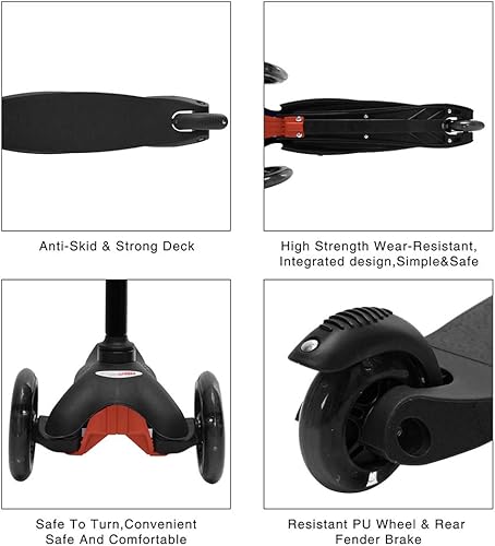 Miniatura 5 de ChromeWheels Patinete para niños, scooter de lujo de 3 ruedas para niños pequeños, 4 planeadores de altura ajustable con patines, inclinado para