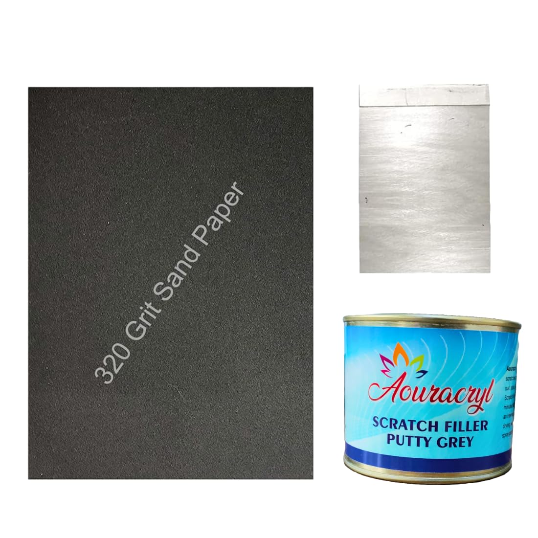 AOURACRYL Scratch Filler Putty Grey (200 gms), Putty Knife+Sandpaper to Fill Scratches and Dent on Car, Bike, etc.-image-12